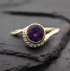 Round Cut Amethyst Ring, 14 K Rose Gold Plated Silver Bezel Engagement Ring with Diamond Accents,