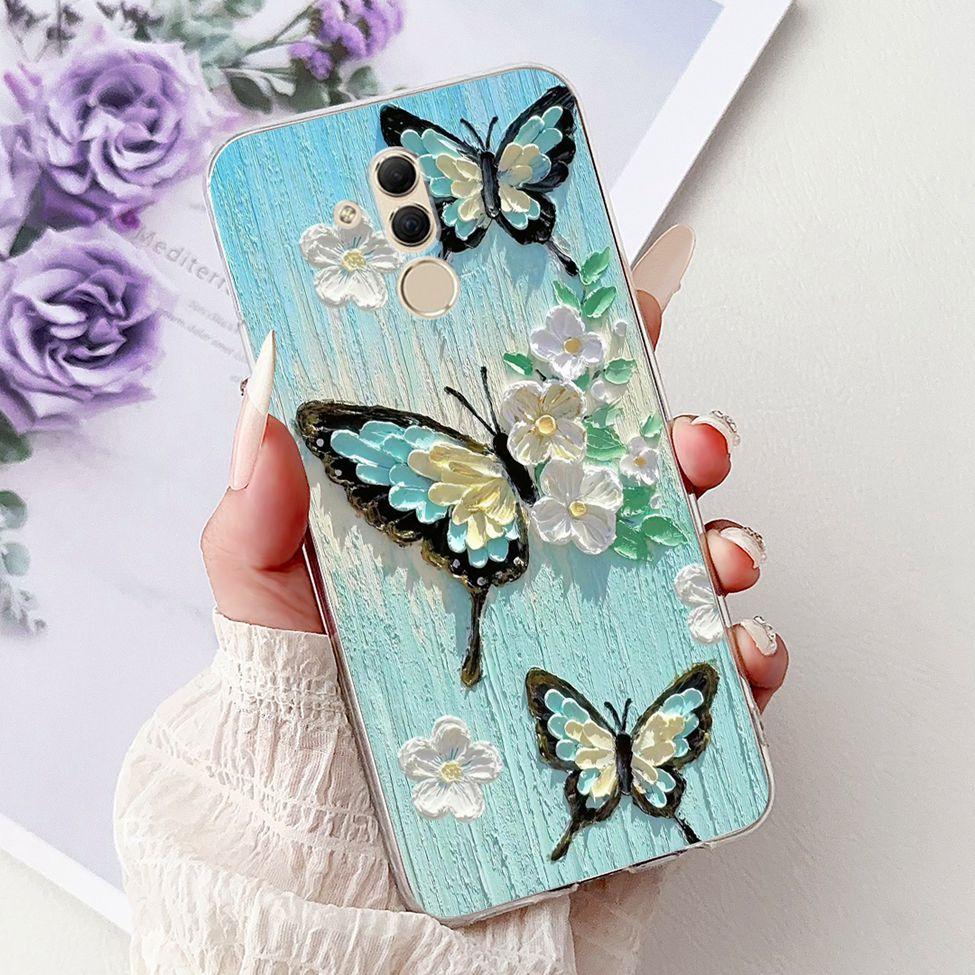 Clear For Huawei Mate 20Lite SNE-LX3 INE-LX2 Back Cover For Huawei Mate 20 Lite Case Cute Cartoon Cat Luxury Flowers Funny Funda
