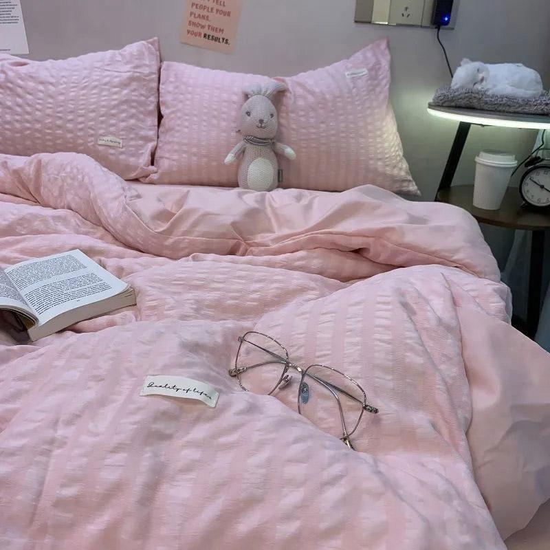 Корейский стиль, свежий Ins однотонный простыня, одеяло, наволочка, удобный комплект из четырех предметов, принцесса, студенческая кровать 1,2 м, комплект из трех предметов для общежития
