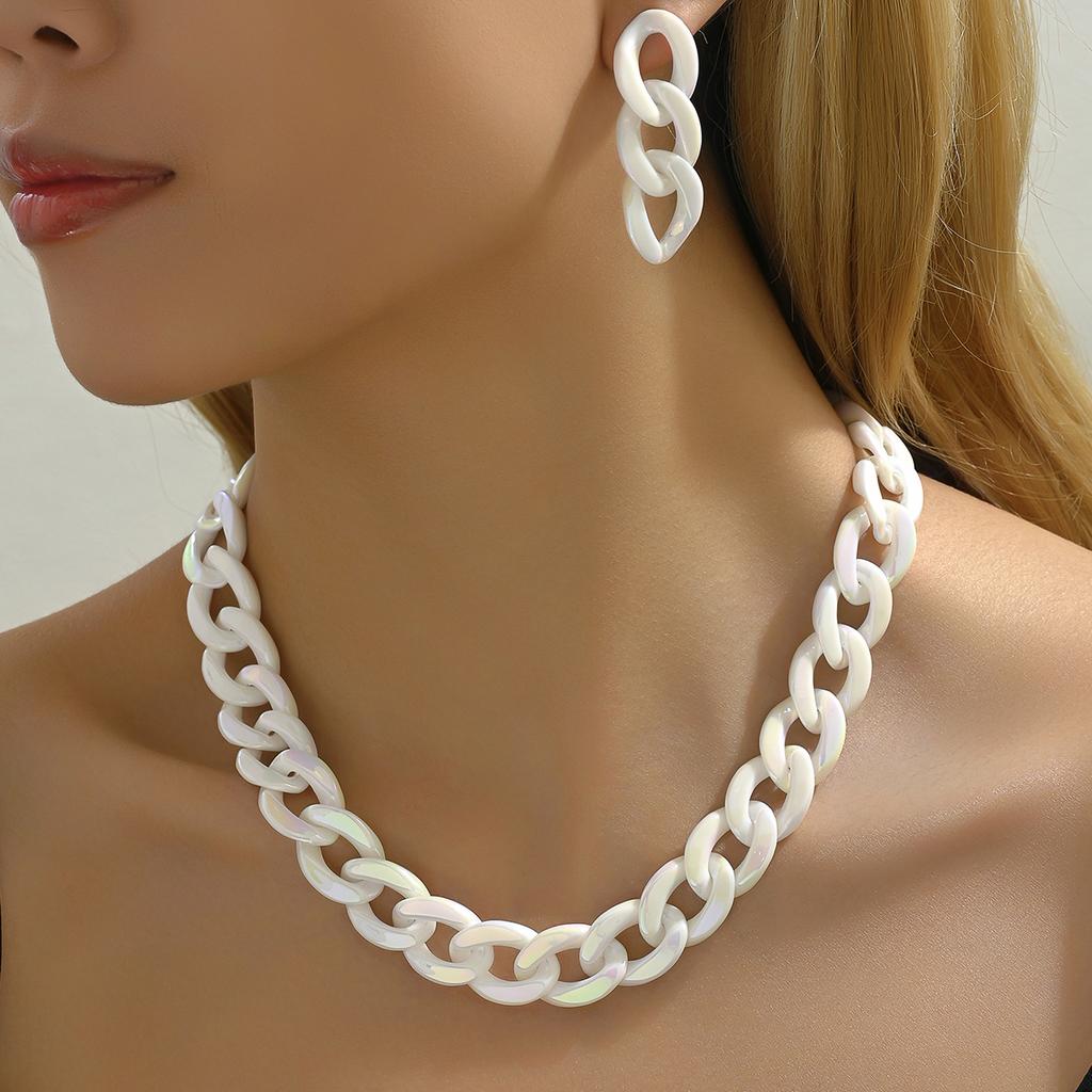 1 Set of Vintage Thick Edge Cuban Gothic Earrings Necklace For Women CCB Gold Color Chain Necklaces Charm Party Jewelry Set