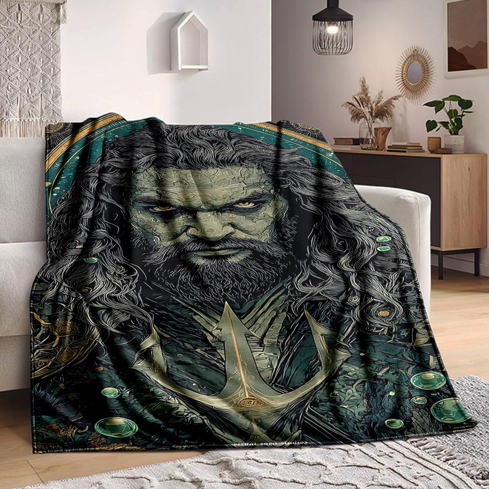 1pc Ocean King Flannel Throw Blanket Lightweight Soft Warm All Season Blanket for Sofa, Bed, Travel,L1028158