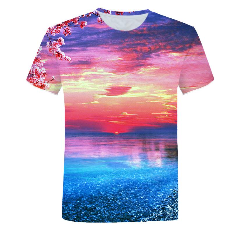 Summer Seaside Scenery Graphic T Shirts Fashion Men's T-shirts With Casual Beach Style 3D Print Nature Landscape Pattern T-shirt