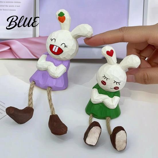 Коллекционные фигурки мелких животных Ногастый Кролик Фигурка Украшение Ручная работа Липа Настольный Сидящий Милый Длинноногий Кролик Декор Кролик Креативный