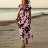 Летнее платье Женское длинное платье бохо для пляжа Элегантное платье макси V-образный вырез Короткий рукав Летнее платье-туника Легкое воздушное