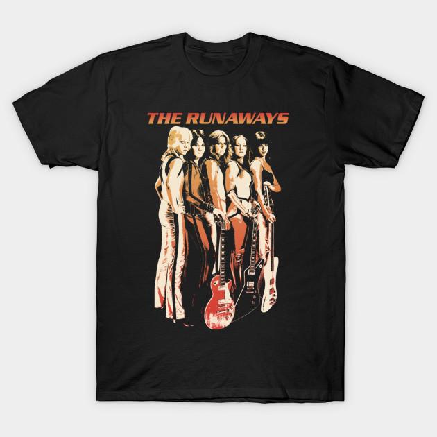Men Black Print T-shirt The Runaways No-Cut Heat Transfer Print Cotton Tshirt