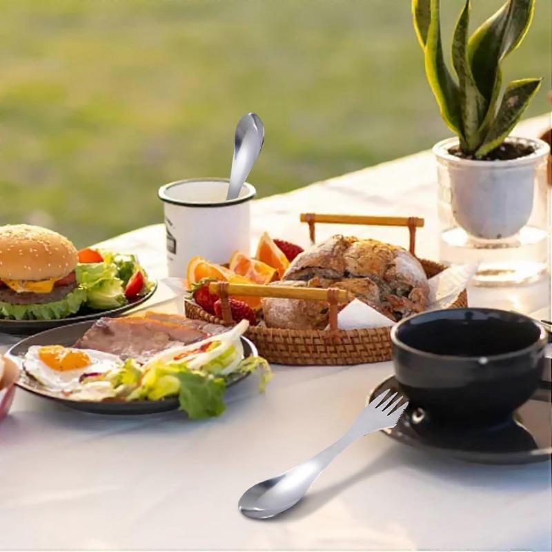 4 Pieces Portable Stainless Steel Fork Spoon, Camping Cutlery, Fork Spoon 2 in 1 for Outdoor Travel, Backpacking, Hiking