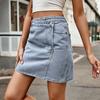 Women Denim Skirt Irregular High Waist Design Mini Skirt with Pockets Solid