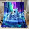 Polar Bear in the Northern Lights Pattern Flannel Blanket - Bed, Sofa, Office, Travel, Gift, Decoration, Chair, Comfortable