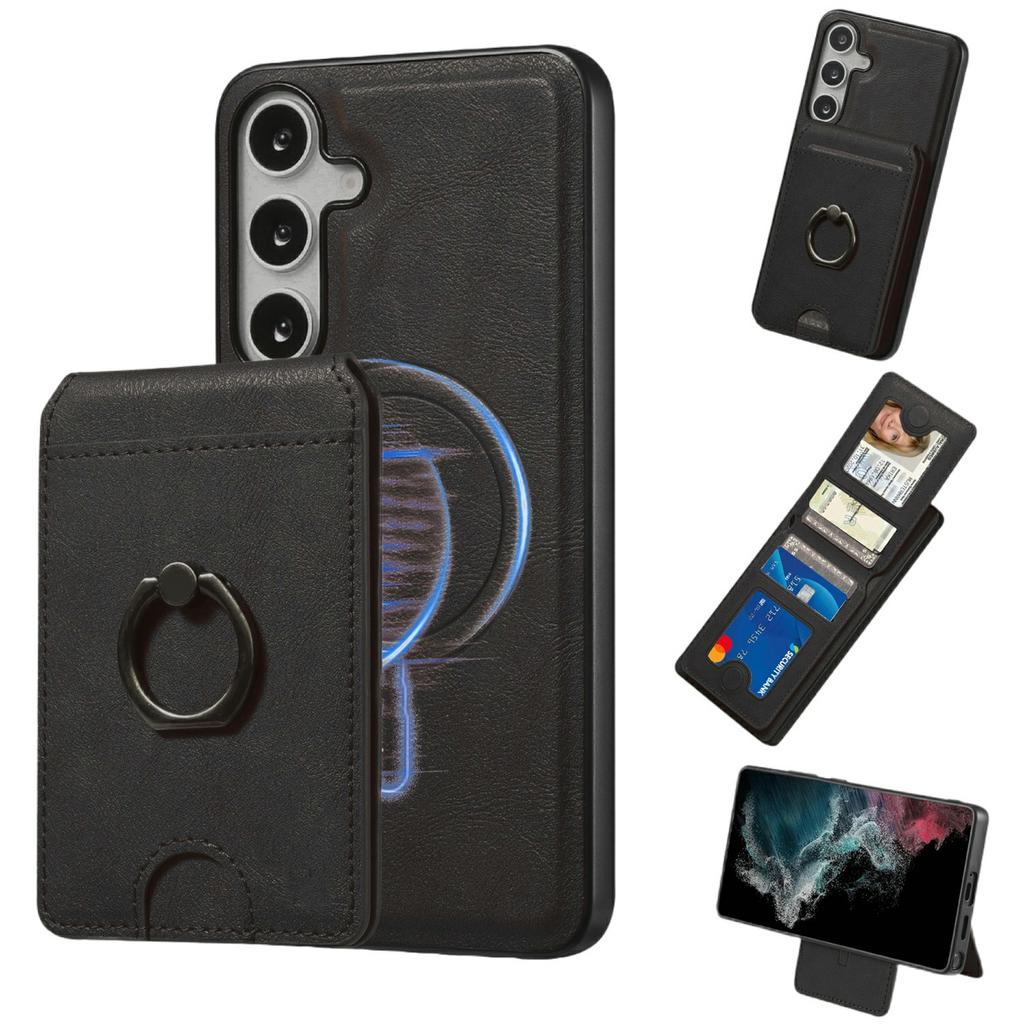 For Samsung Galaxy S24 Magnetic Case PC+PU Phone Back Cover with Detachable Card Holder