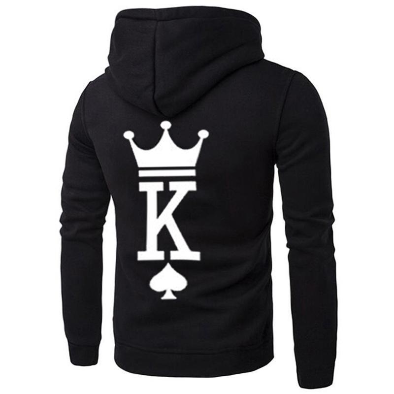 Толстовки для пар с принтом King Queen Crown для влюбленных, повседневная толстовка с карманом, теплые пуловеры с капюшоном, пальто