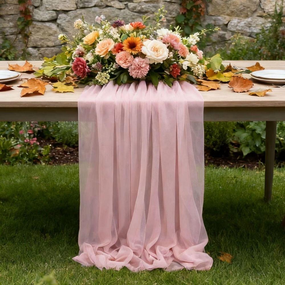 Solid Color Chiffon Table Runner Reusable Gauze Table Runner Wedding Table Runner  Dinning Table