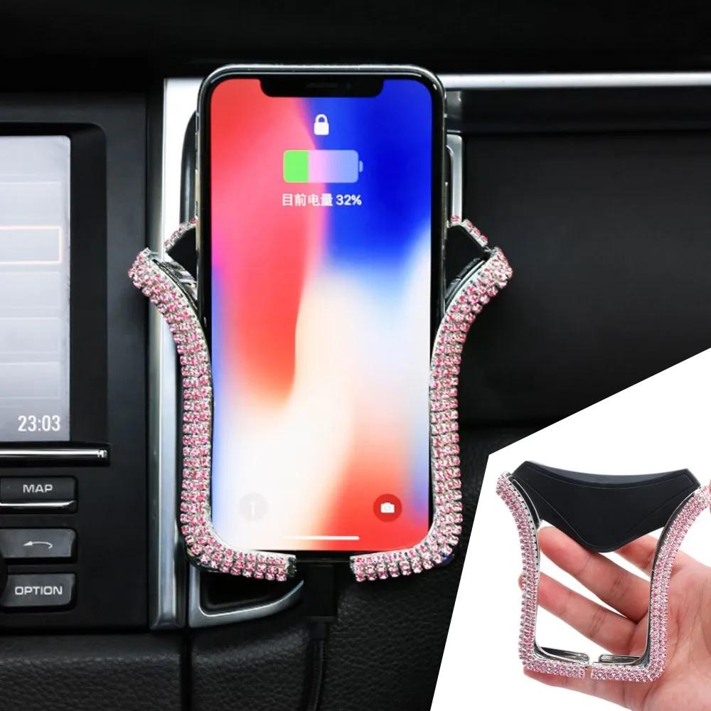 1 шт. автомобильный держатель для телефона с блестящими кристаллами и стразами, крепление на вентиляционное отверстие автомобиля, держатель для сотового телефона, универсальные аксессуары для салона автомобиля