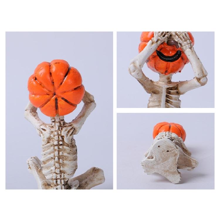 Pumpkin Skeleton Statue Mini Skull Figurines Resin Skull Fishers Sculpture for Outdoor Garden Pond Fountains Poolsides