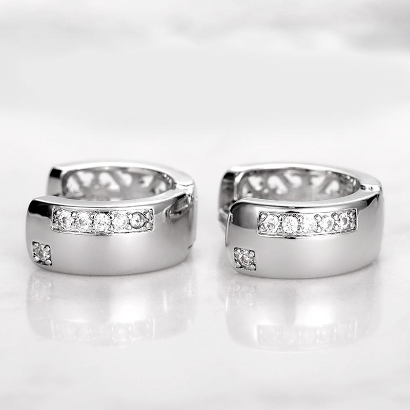 Huitan Small Hoop Earrings For Women Hollow Out Design White Zirconia Stone Simple Stylish Circle Loop Jewelry Versatile Earring