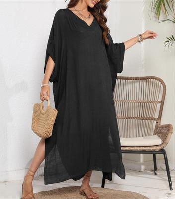 Плюс размер Женское Летнее Повседневное Праздничное Пляжное Платье Купальники Сплошной Свободный Пляжная Одежда Женский V-образный Вырез Половина Рукава Платье
