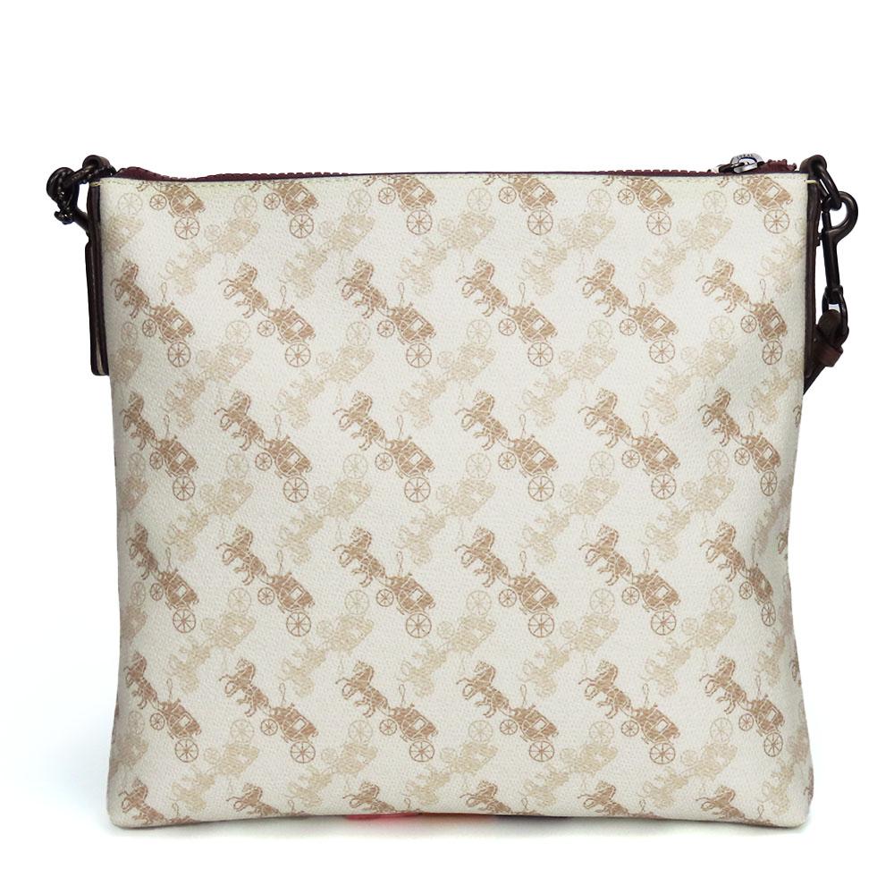 Used COACH Shoulder Bag 89608 Horse and carriage PVC/leather white Brown Diagonally hung