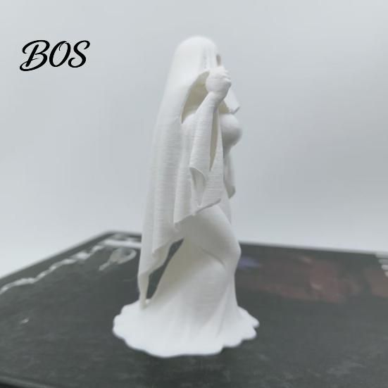 Resin-like Halloween Craft 3D Printed Ghost Bride Statue Ornament, Female Figure Sculpture with Dark Style Ornament Stable Base, Decorative Minimalist