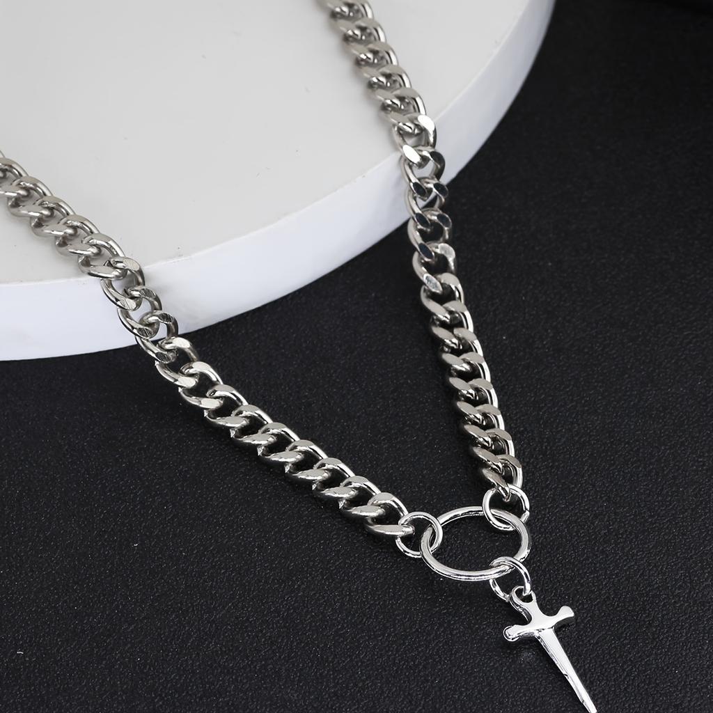 Ожерелье с подвеской в ​​виде меча в готическом стиле, уплотнительное кольцо, альтернативное готическое ожерелье с крестообразной цепочкой, подходящие украшения для повседневного повседневного декора