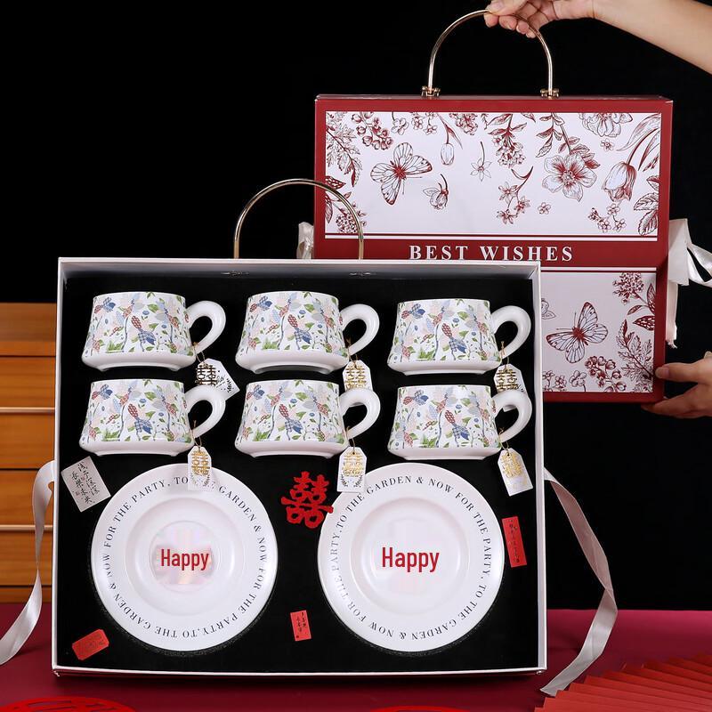 Подарочный набор керамической чашки и блюдца Lujiazui в стиле ретро с цветочным узором