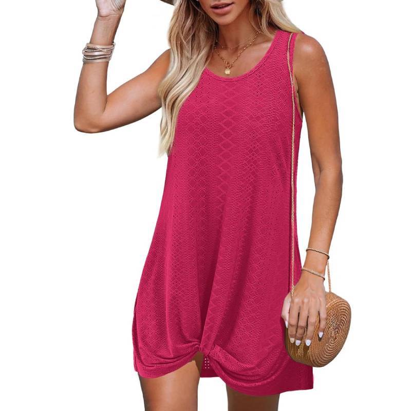 Polyester Splicing Aline Mini Dress With Twist Knot For Summer Beach Vacation Wear