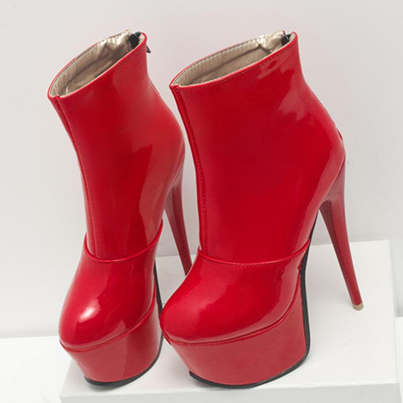 Модные сексуальные ботильоны на высоком каблуке для женщин, модные лакированные короткие ботинки на платформе, белые, красные, фетиш-обувь для вечеринок, большой размер 45 47