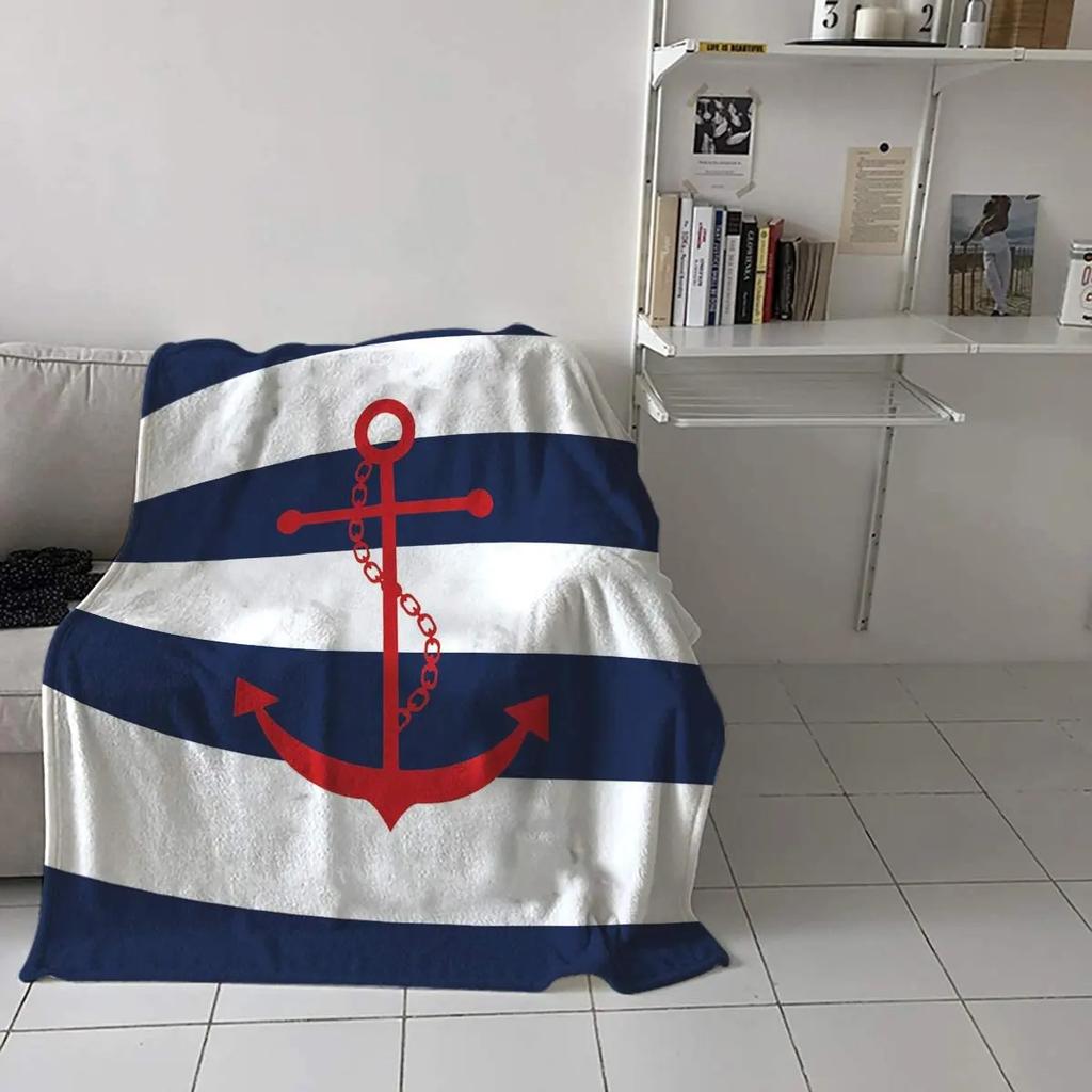 Nautical Navy Anchor Theme Blanket Living Room Bedroom Decorative Blanket Lunch Break Thermal Blanket Blanket