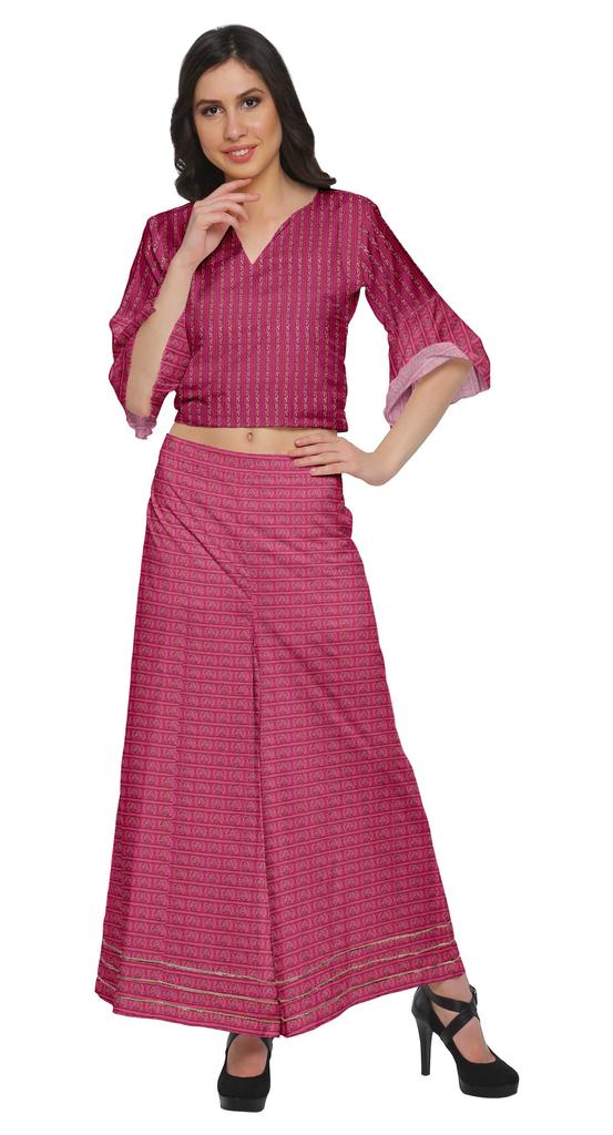 Moomaya Printed Loose Palazzo And Crop Top Set Ethnic Dress For Women Plus