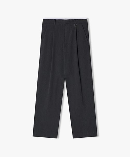 LIBERCLASSY Lls23532 Charcoal Wide Fit One-Pleat Double Waist Pants