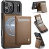 For iPhone 17 Pro Leather Back Cover JEEHOOD J06 Magnetic Phone Case with Card Bag RFID Blocking