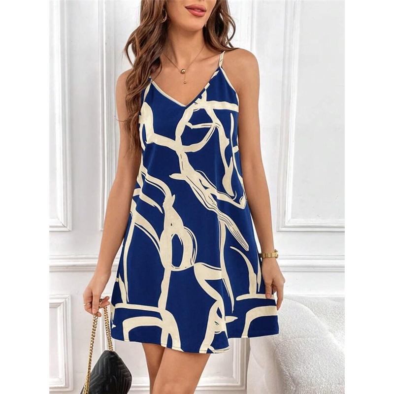 Women's Summer Sleeveless Striped Print Sexy Suspender Dress