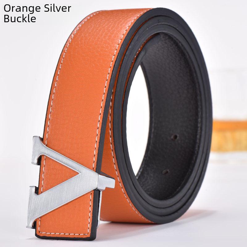Men's Korean Style Genuine Leather Belt with Smooth V Buckle