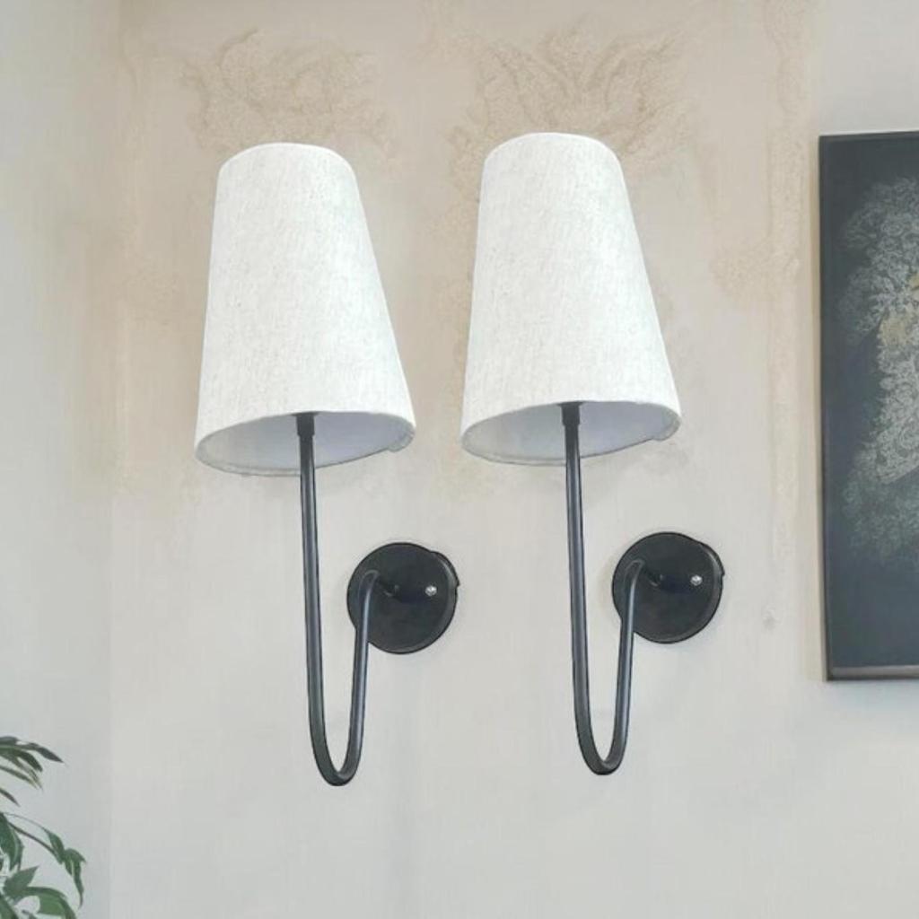 Set of 2 Modern Wall Lamps - Mid Century Wall Light Fixtures, Fabric Shade Sconces for Bathroom, Vanity, Bedroom