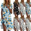 Women's Casual Fashion Lapel Floral Print Dress Short Sleeve V Neck Short Skirt
