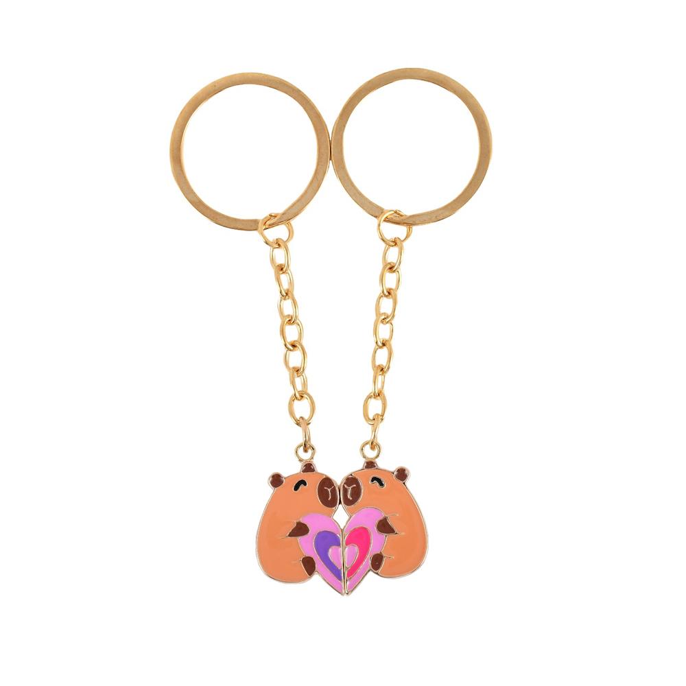 2Pcs/set Cute Kapibala Heart-shaped Stitching Best Friend Bestie Key Chain BFF Friendship Jewelry Gifts for Girls
