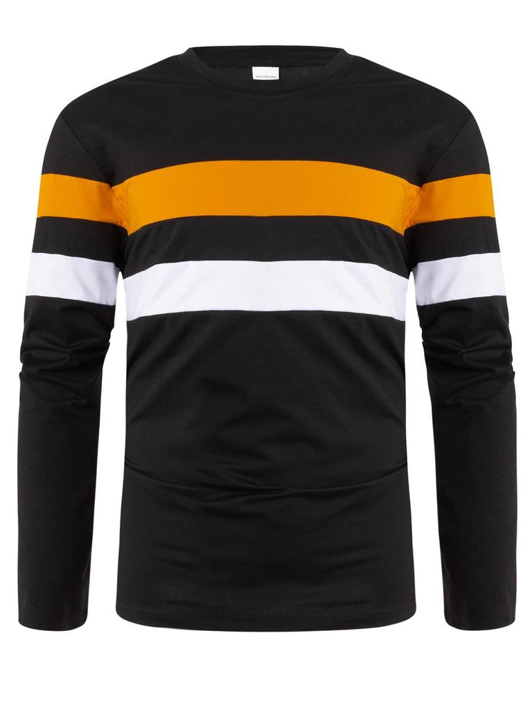 Plus Size Men's Color Block Crew Neck Long Sleeve Base Layer Pullover for Autumn & Winter