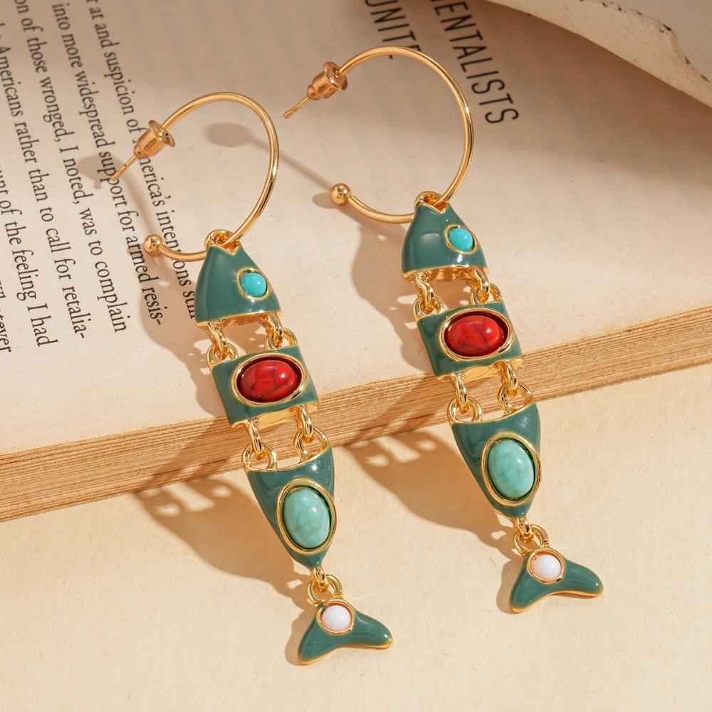 Gothic Ethnic Style Earrings Vintage Enamel Dangle Earrings Little Fish Earrings Festival Jewelry
