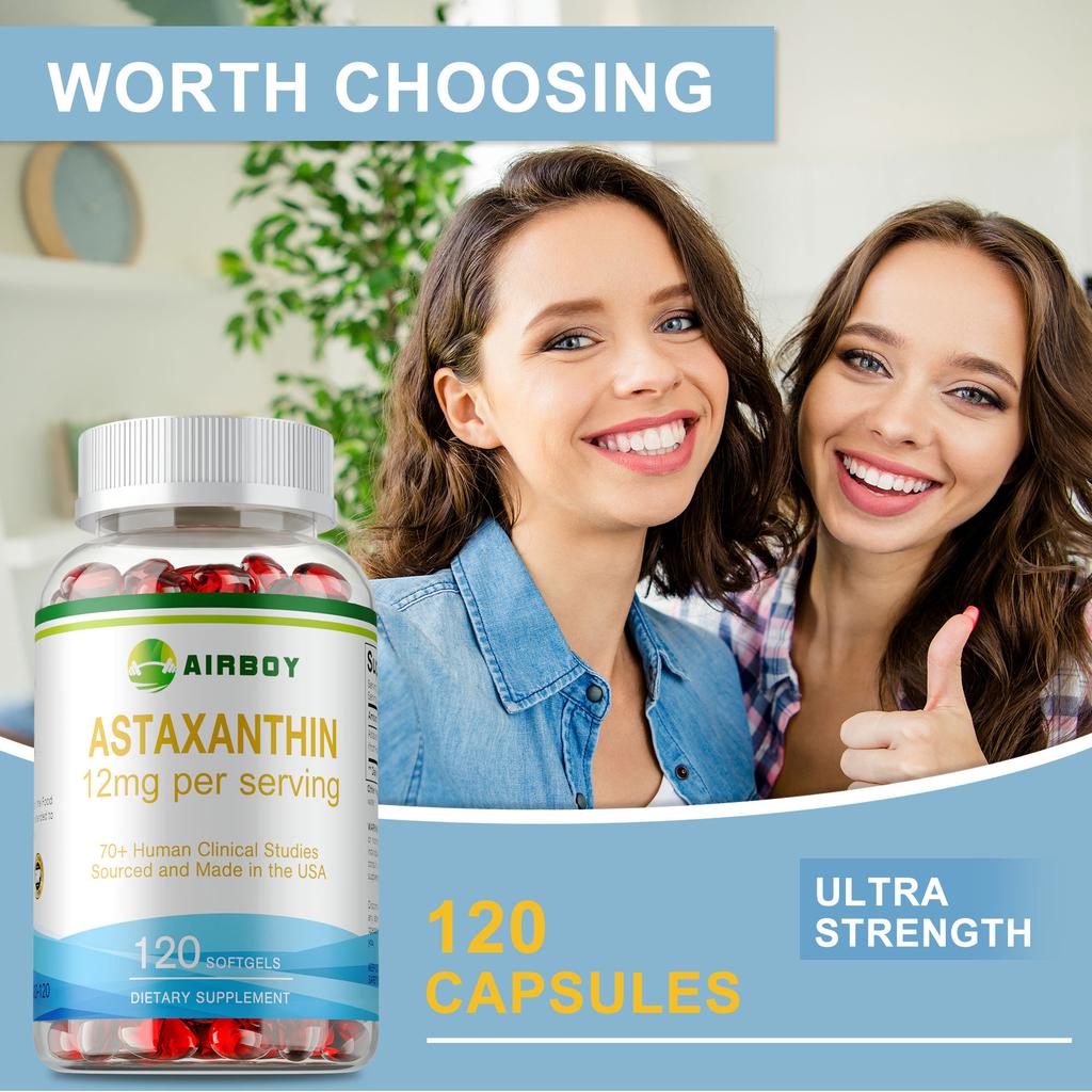 Airboy Astaxanthin 12mg Softgels — Antioxidant Support, Eye Health Support, Daily Wellness