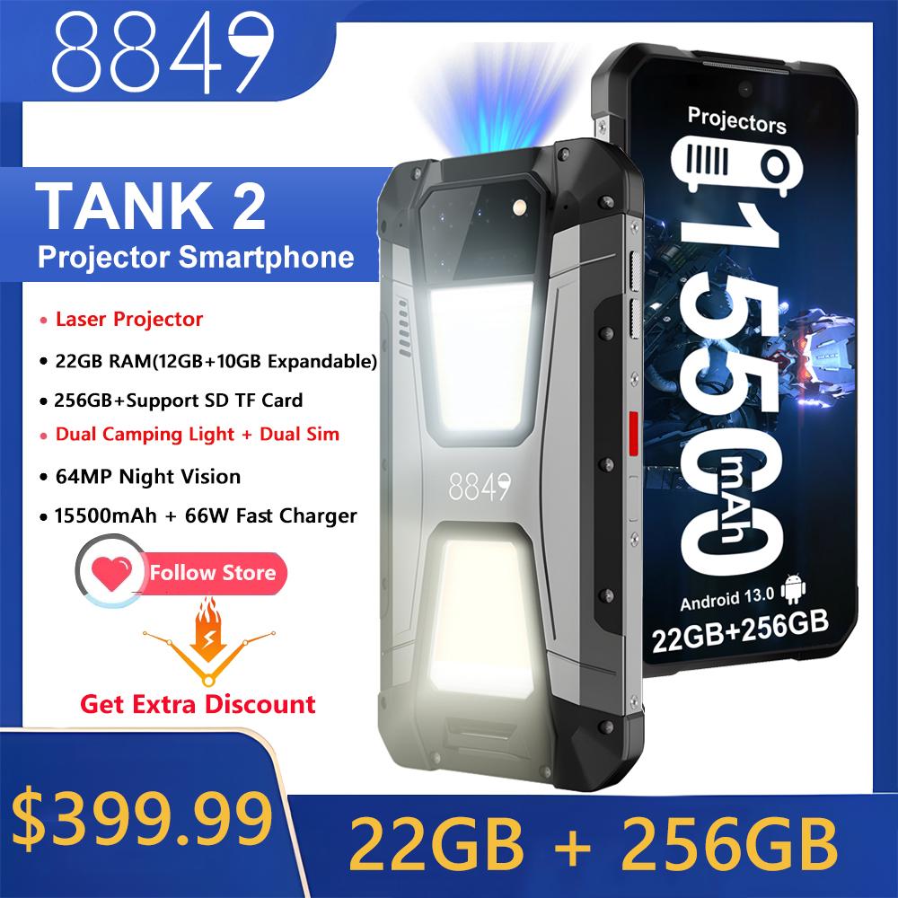 In Stock 8849 Tank 2 by Unihertz Projector Rugged Smartphone 22GB 256GB Cellphone 108MP G99 Night Vision IP68 Mobile Phone