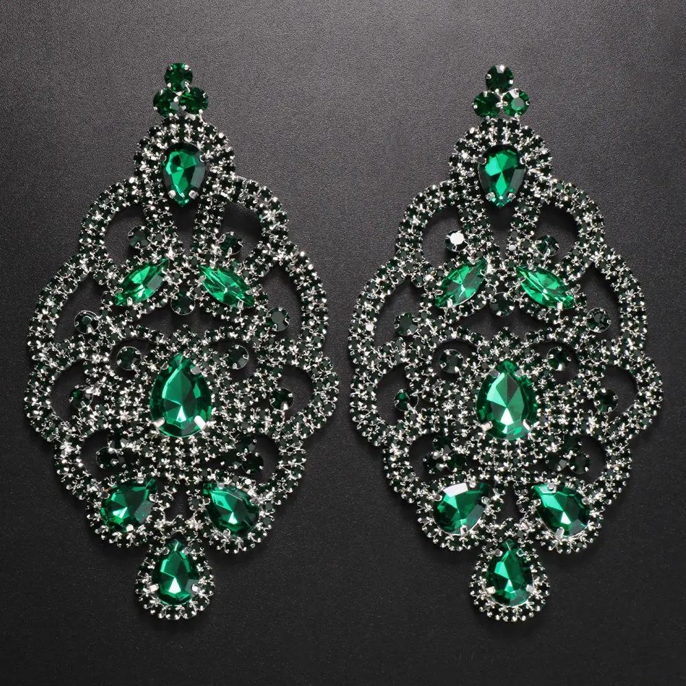 Преувеличенные красочные серьги-капли со стразами, свадебные украшения, женские вечерние длинные висячие серьги с кристаллами большого размера