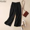 Women Summer Casual Trousers Solid Color Loose Cotton Pants