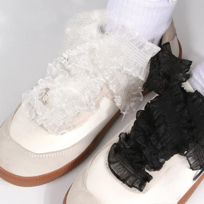 1 Pairs Elastic Lace Shoelaces with Ruffled Trim -Fairy Wind Shoelaces with Wooden Ear Edge