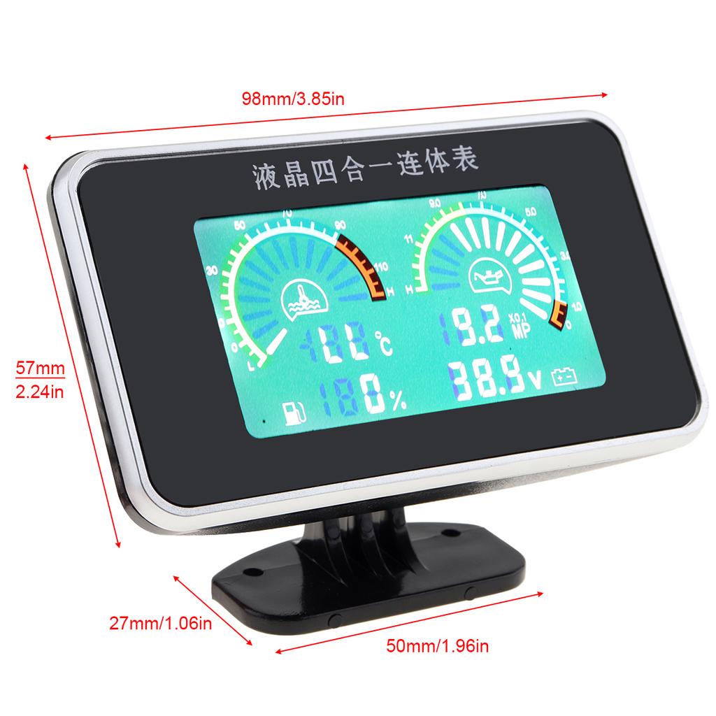 12V / 24V 4 In 1 LCD Digital Volt Gauge+Water Temp Gauge+Oil Pressure Gauge+Fuel Gauge with Sensor