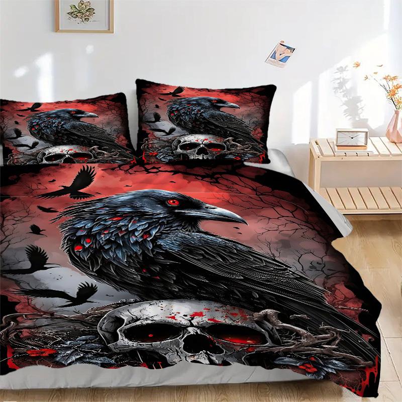 3pcs Raven Skull Artwork Bedding Set. Soft and Comfortable with No Core Included (1x Duvet Cover + 2x Pillow Covers) yy251009251