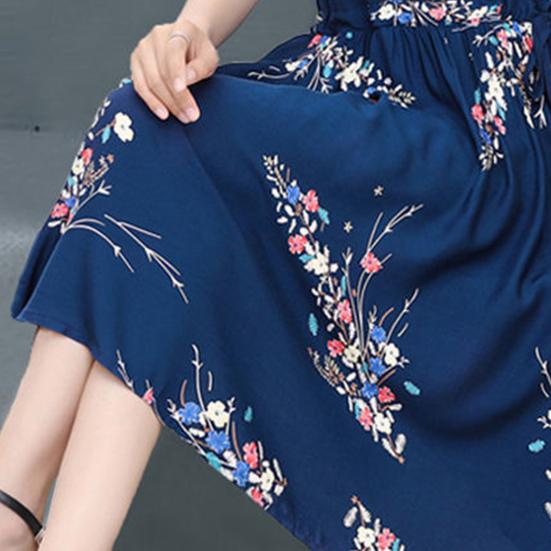Женское летнее платье с цветочным принтом в стиле бохо с короткими рукавами и круглым вырезом, струящееся пляжное платье-сарафан А-силуэта с завязками на талии