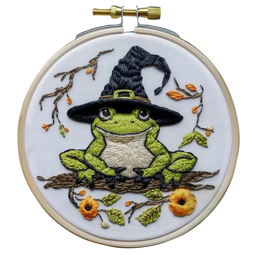 Floral Witch Hat Embroidery Kit Halloween Cross Material Set With Flower Pumpkin Patterns, DIY Hand Needlepoint Embroidery Craft Kit For Beginn