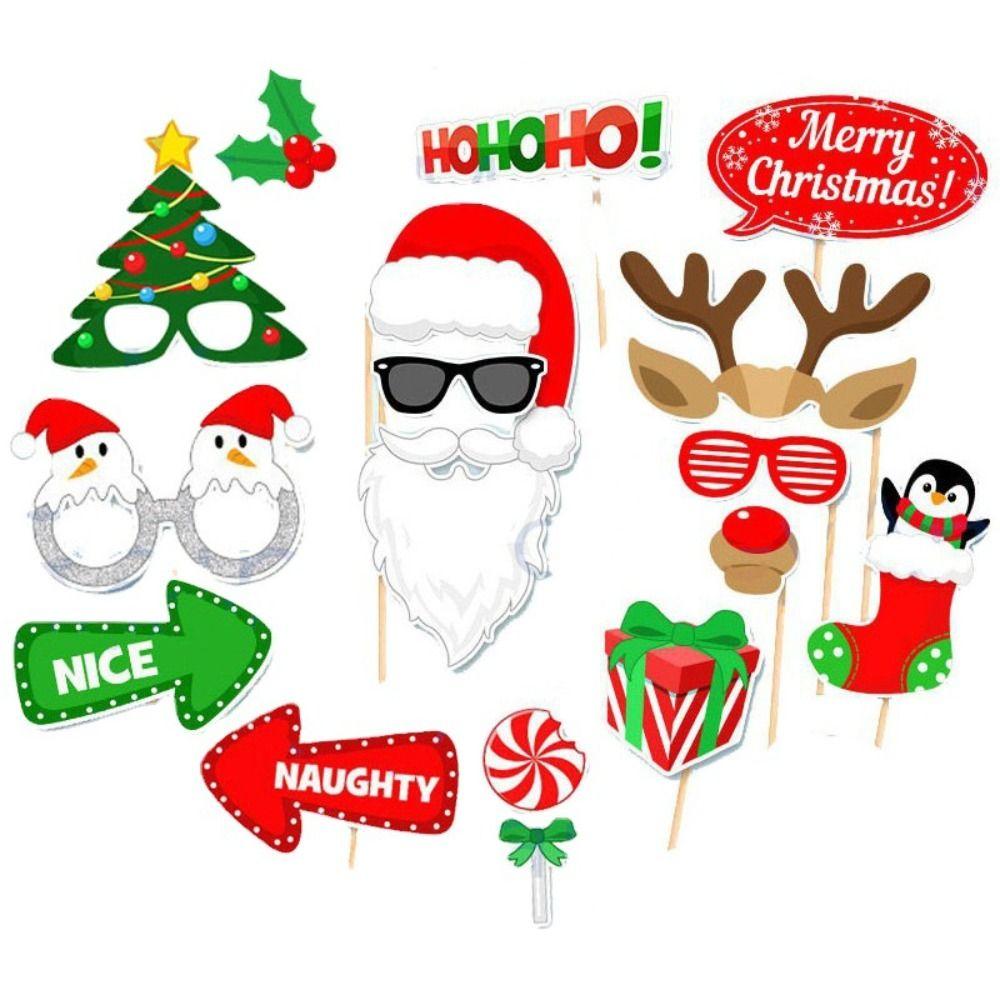 Self-adhesive New Year Carnival Photo Props Christmas Decorations Cartoon Card Party Supplies