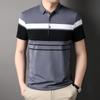 Хлопковая футболка, мужская летняя модная цветная рубашка поло с контрастными лацканами и короткими рукавами, мужская полосатая облегающая дышащая футболка
