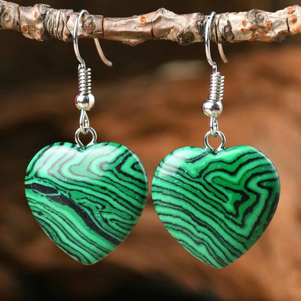 Bohemian Natural StoneTurquoise Amethyst Tiger Eye Heart Dangle Earrings Women's Popular Delicate Handmade Zircon