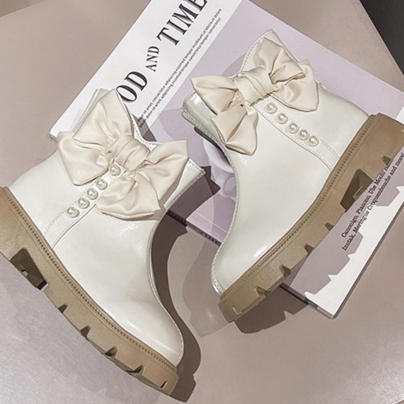 Детские короткие ботинки для девочек, обувь на осень-зиму, теплые кожаные детские милые модные зимние ботинки для малышей, принцессы, плюшевые ботинки