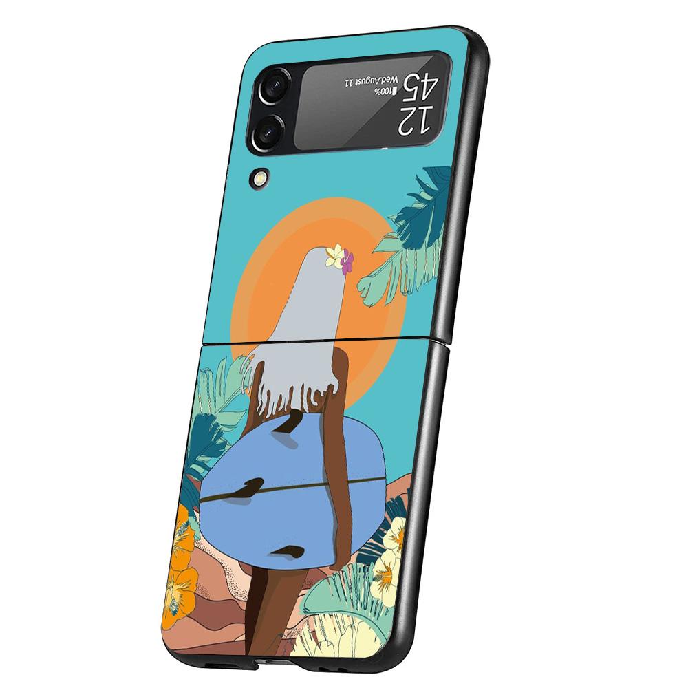 Surf Board Aesthetic Cover Phone Case For Samsung Galaxy Z Flip 7 6 5 4 3 5G Flip7 Flip6 Flip5 Flip4 Flip3 Black Fundas Shell Ga